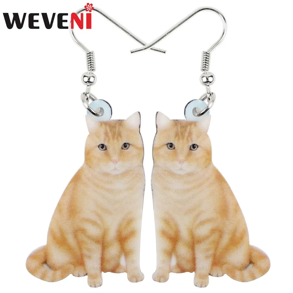 

WEVENI Acrylic Orange Cat Kitten Big Long Dangle Drop Earrings Fashion Animal Jewelry For Girls Women Ladies Teens Accessories