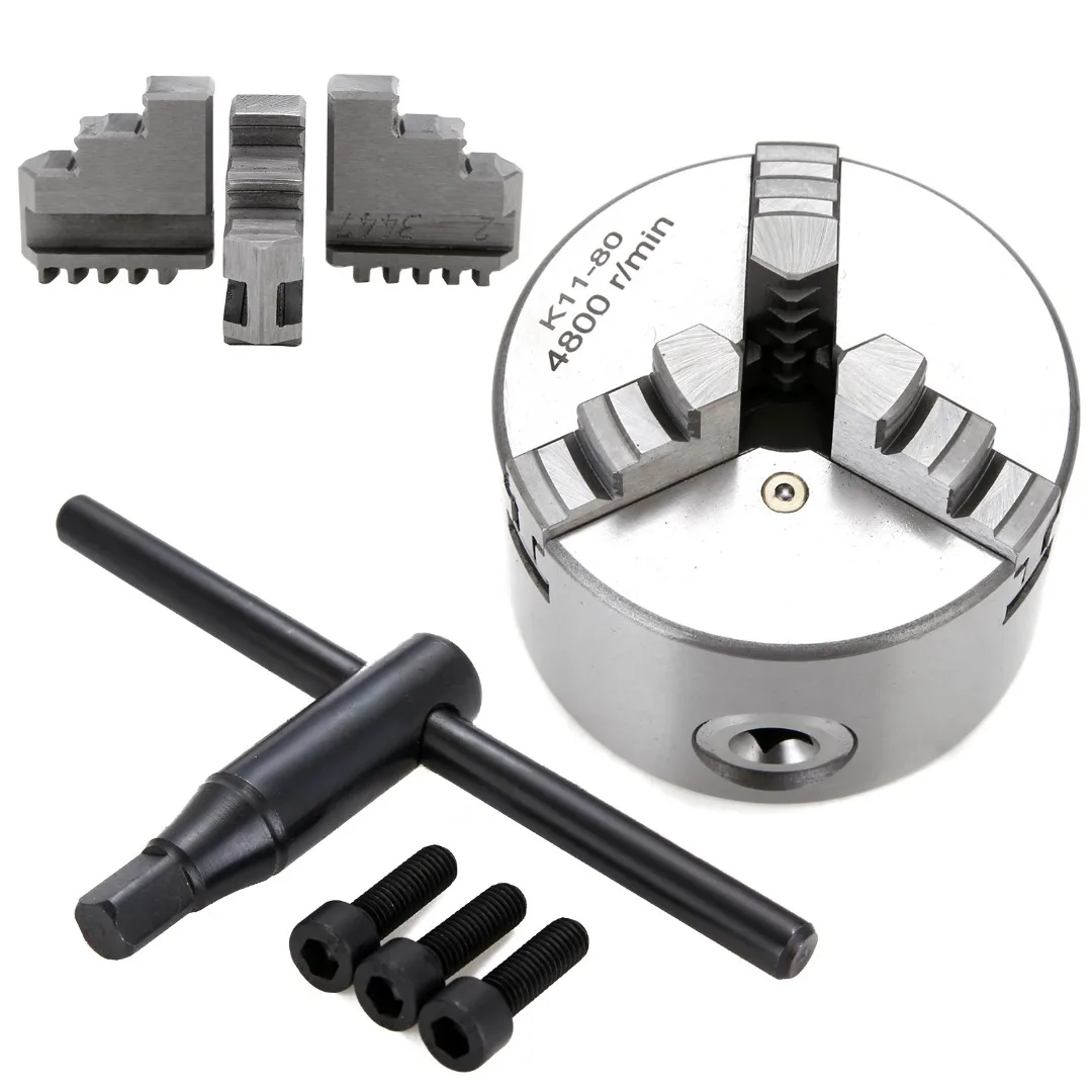 1Set K11-80 3 Jaw Metal Lathe Chuck Self-centering Manual Chuck Lathe Parts For K11A K11C K11D