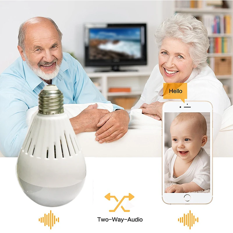 Light Bulb Security Cameras WiFi 960P 360 Panoramic Fisheye Security Surveillance CCTV Motion Detection Remote Control Baby Cam