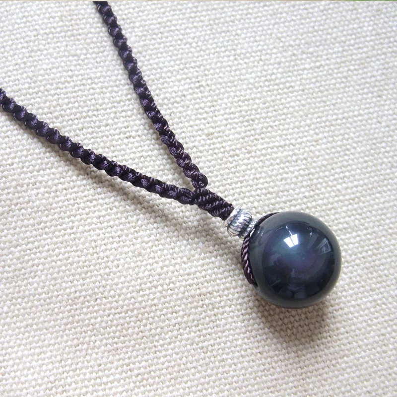 Handmade Natural Obsidian Pendant 925 sterling silver Necklace Fashion