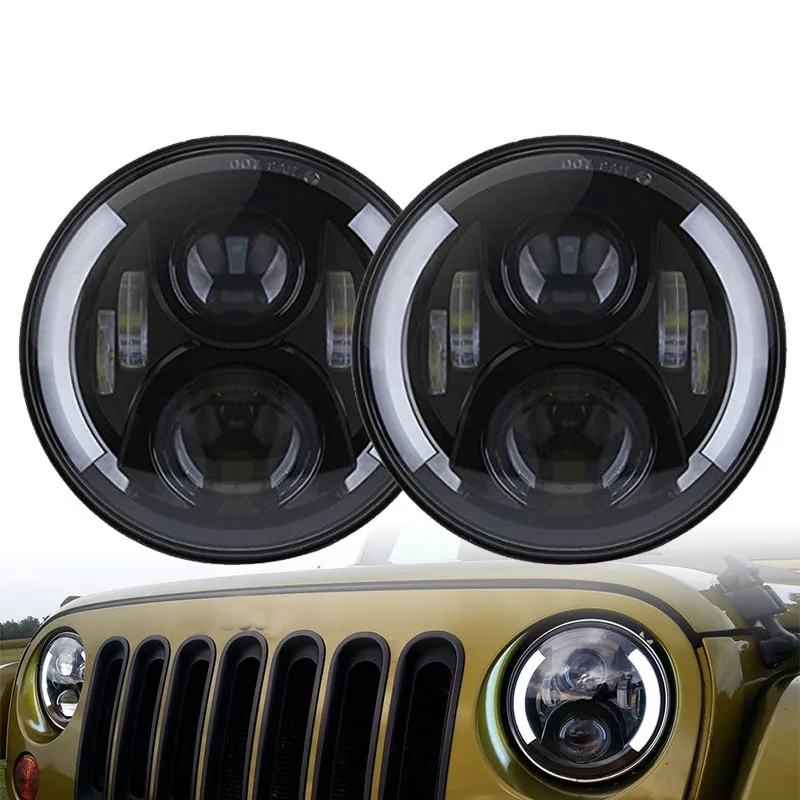 

7 inch Round White Led Auto Daytime Running Lights Amber Turn Signal LED Projection Daymaker for Jeep Wrangler JK Accessories E4