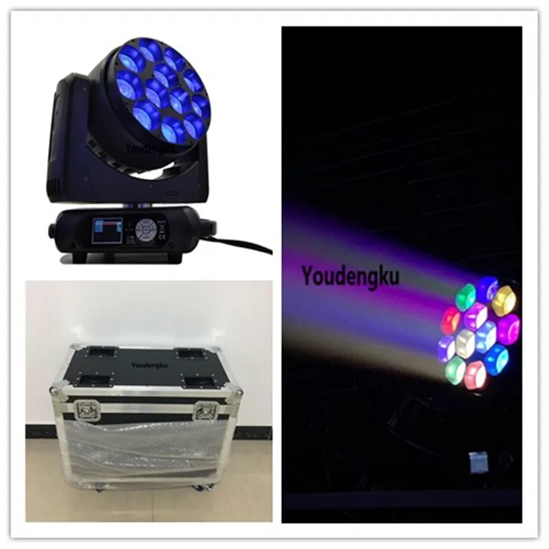 2 pcs with flightcase led beam zoom wash dmx moving head light 12x40W 4 in 1 rgbw lyre led movinghead zoom