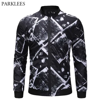 

Geometric Print Jacket Men 2018 Brand New Zipper Baseball Jacket Mens Casual Streetwear Jackets and Coats Chaquetas Para Hombre