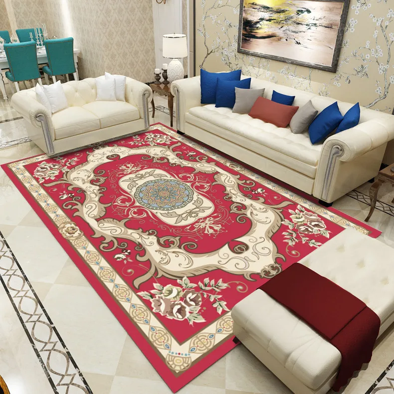 European Style Living Room Tea Table Carpet Anti-slip and Water-absorbent Printed European Carpet