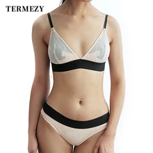 TERMEZY Women Lace Sexy Underwear Embroidery Lingerie Set Thin Transparent Ultra-thin Temptation Push Up Bra And Briefs Set