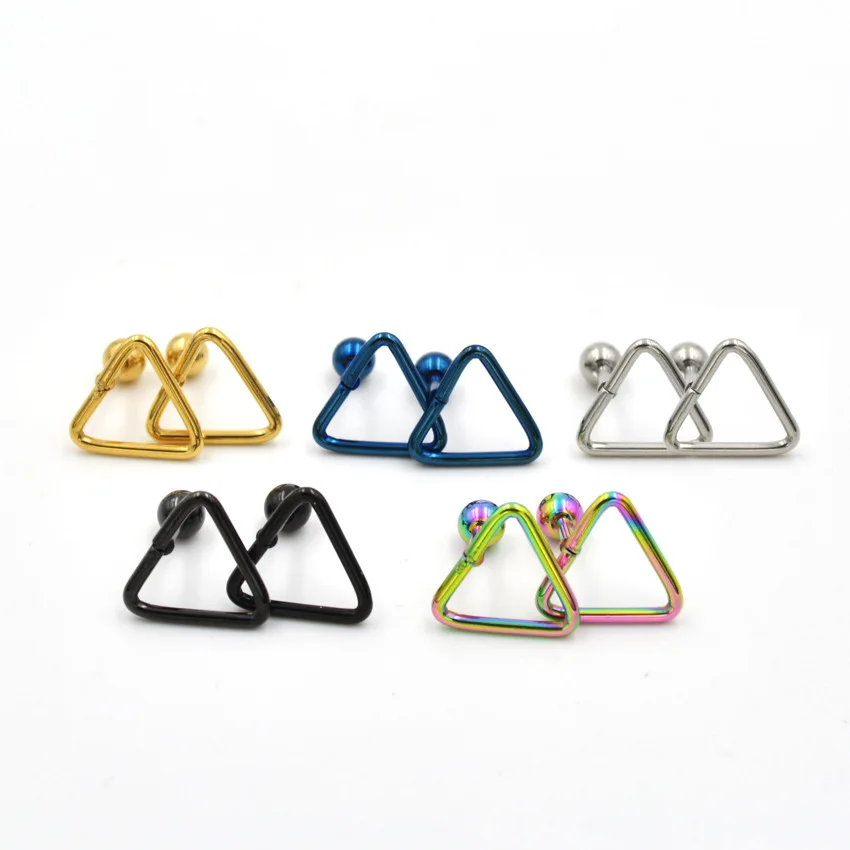 

4 Color Fashion Stainless Steel Fake Triangle Earring Ball Eyebrow Rings Piercings Nose Nipple Lips For Women Men Body Jewelry