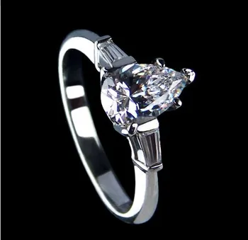 

Graceful Solid 18K White Gold Ring 1.5Ct Water Drop Style Simulate Diamond Engagement Ring Best Wedding Anniversary Ring