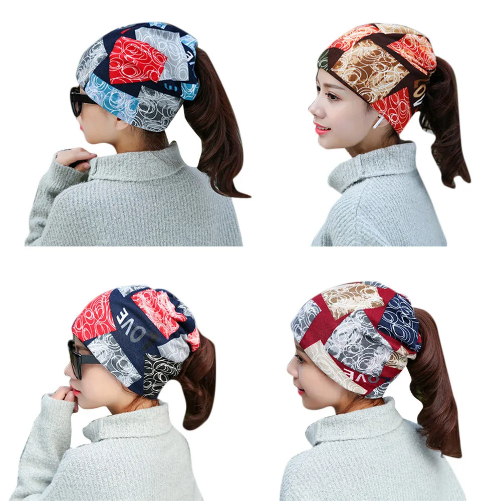 

running Caps Women Stretchy Printing Turban Head Wrap Band Chemo Hat Bandana Pleated Caps