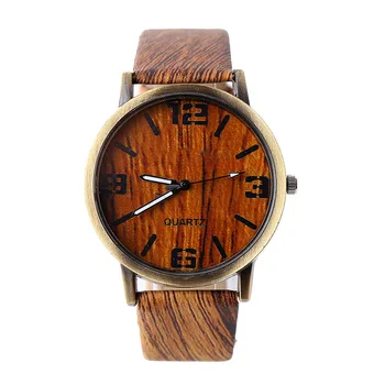 

2019 men / women watches Clockwise display show wood grain lifelike pattern quartz leather watch leisure Stainless steel dial