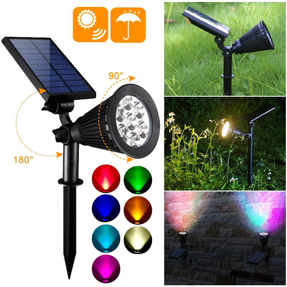 

7 LED Solar Lawn Light Outdoor Waterproof Adjustable Garden Landscape Lamp Spotlight With Insert The Ground Wall Mounted