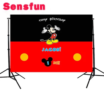 

7x5ft Black red Mickey Birthday Party Custom Photo Studio Backdrop Kids Baby Background Vinyl 220cm x 150cm