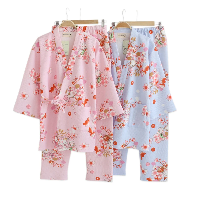 Fresh sakura kimono quilted pajamas winter women warm pyjamas Japanese