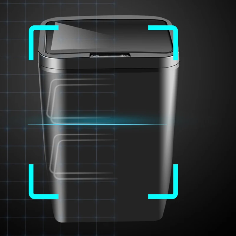 

Automatic Trash Cans Waste Bin 12L Inductive Home Dustbin Rubbish Rectangular Touch Free PP Plastic Removable Bin Liner