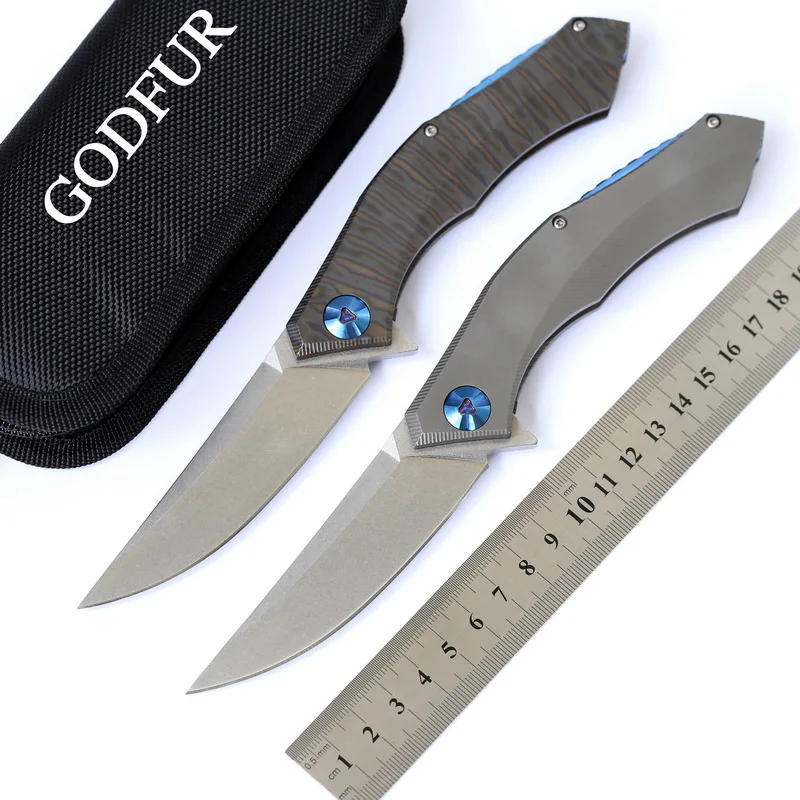 

GODFUR MT Fired Titanium alloy Folding Knife D2 Blade KVT Ball Bearing Washer Outdoor Camping Tools Hunting Pocket Fruit Knives