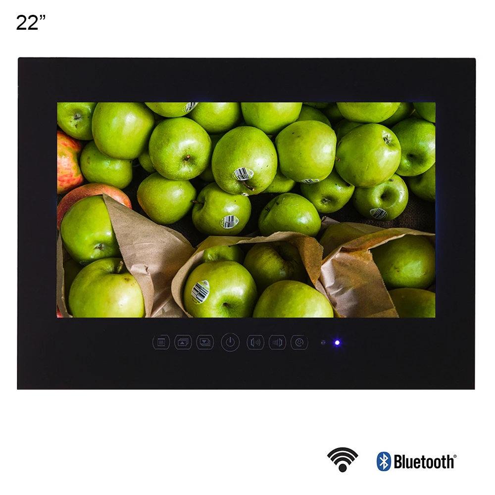 Souria 22 inch Android 9.0 Smart Glass for Bathroom Digital Waterproof Black Finish Hotel LED TV