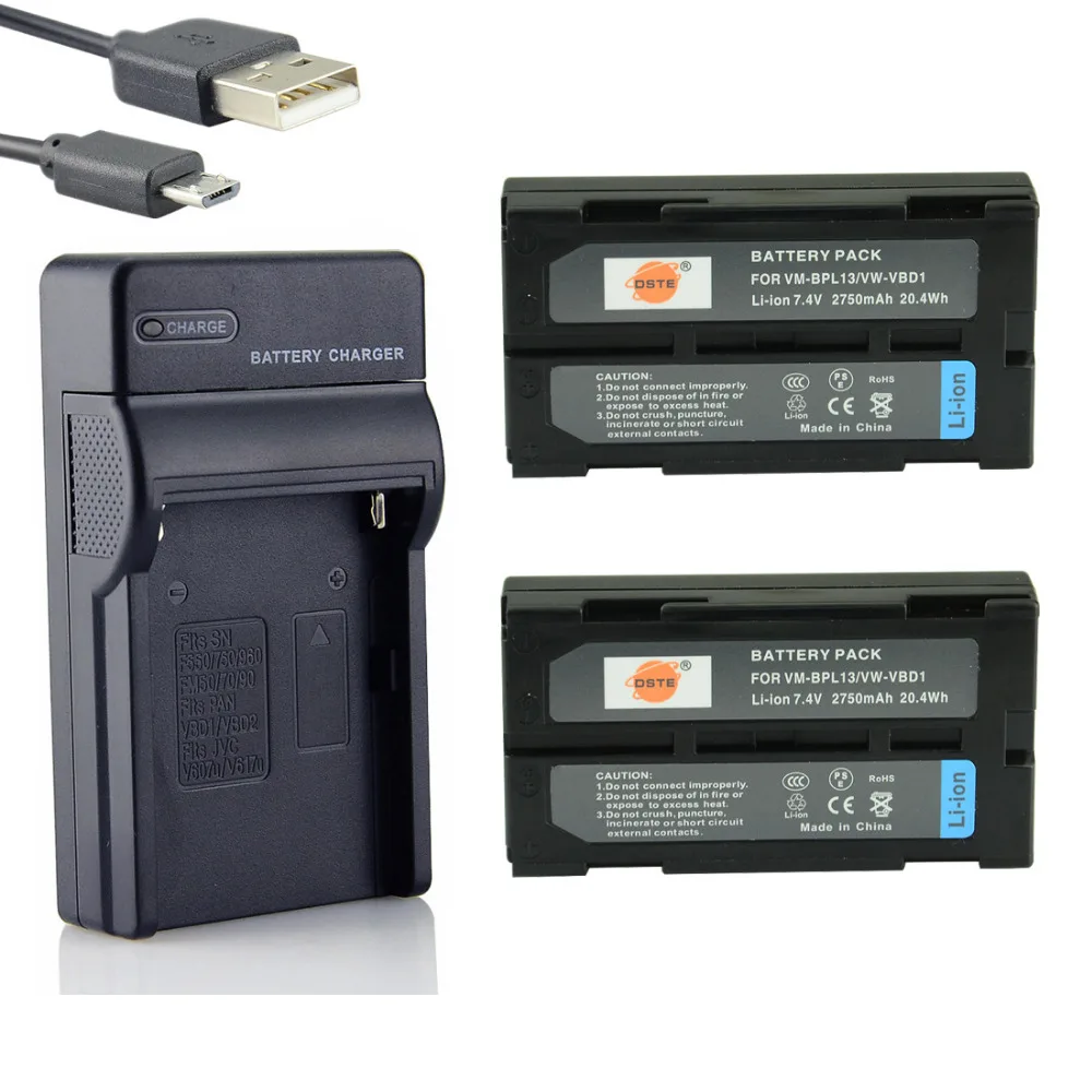 

DSTE 2PCS VW-VBD1 Li-ion Battery + UDC01 USB Port Charger For Panasonic AG-BP25 NV-DP1 NV-DX110 AG-EZ1 GR-DLS1U Camera