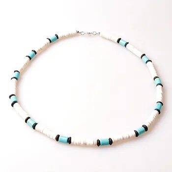 Stone Bead Surfer Necklace Made from white, Black and Blue Beads