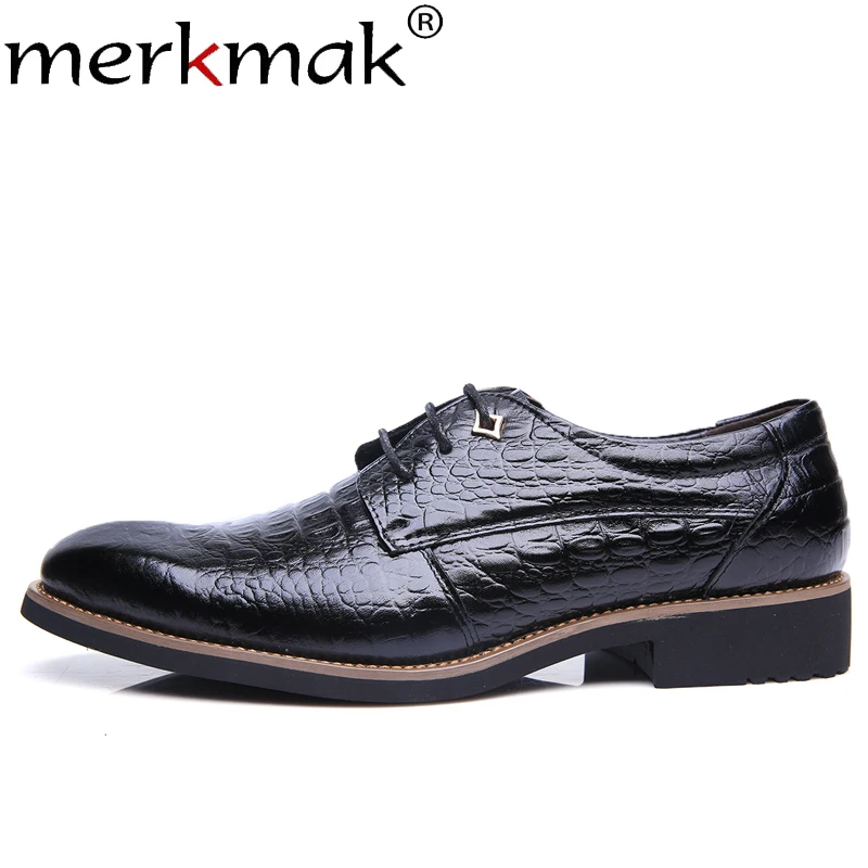 Skup Merkmak Crocodile Print skórzane męskie buty sukienka letnie buty do biura zasznurować męskie wygodne oksfordzie miękkie duże rozmiary 37 48 mieszkania