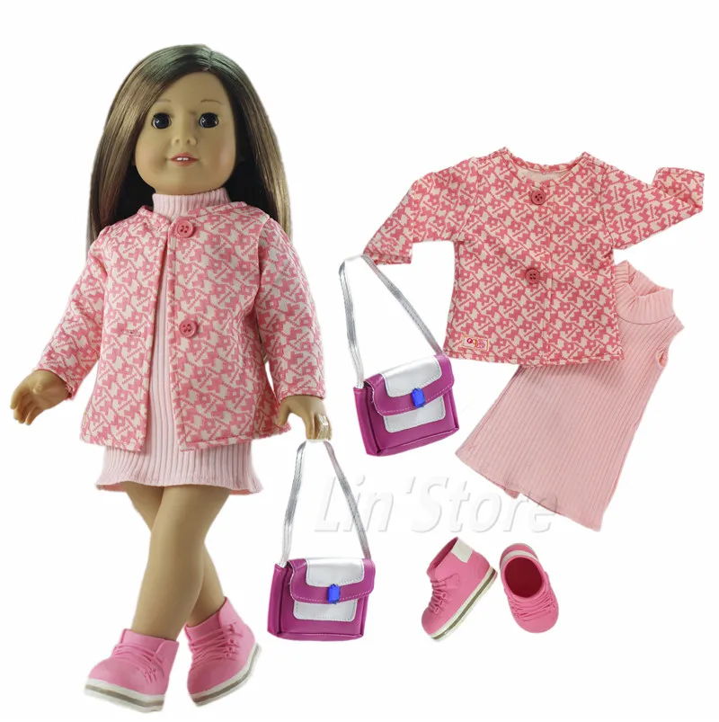 4in1 комплект розовый Повседневная одежда Одежда для кукол наряд пальто + платье