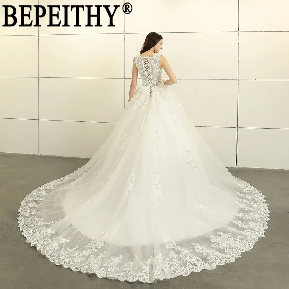 BEPEITHY Vestido de noiva элегантные кружева бусины с круглым вырезом элегантный длинный шлейф свадебное платье 2019 новое поступление