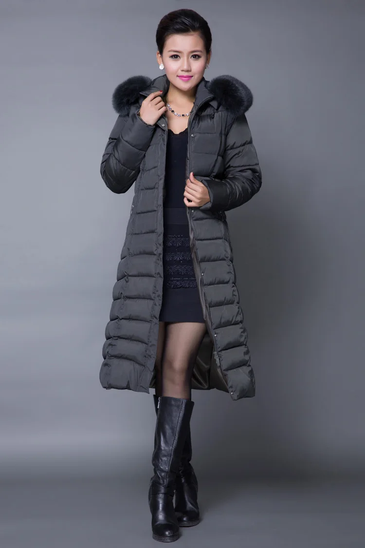 Зимний женский пуховик с меховым воротником и капюшоном, X-Long, большой размер, толстое модное пальто с хлопковой подкладкой, повседневные парки 4XL 5XL D031