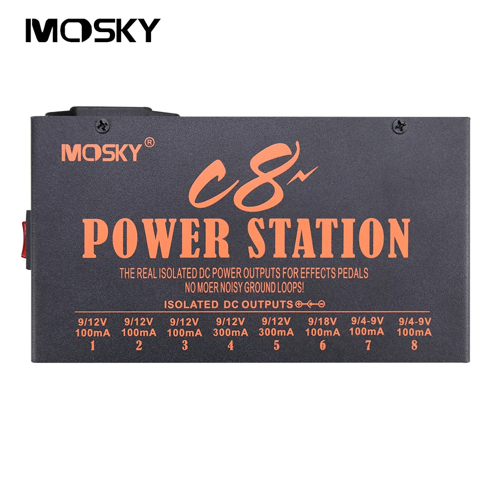 

Mosky C8 Power Isolated 8 Outputs Guitar Effect Pedal Power Supply 4-9V 12V 18V Power and Short Circuit Protection