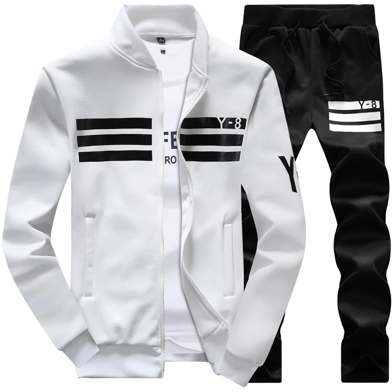 Спортивная одежда для бега, осенне-зимний спортивный костюм для мужчин, Брендовые спортивные костюмы, верхняя одежда, комплект из 2 предметов, спортивная одежда, спортивный костюм для мужчин - Цвет: White
