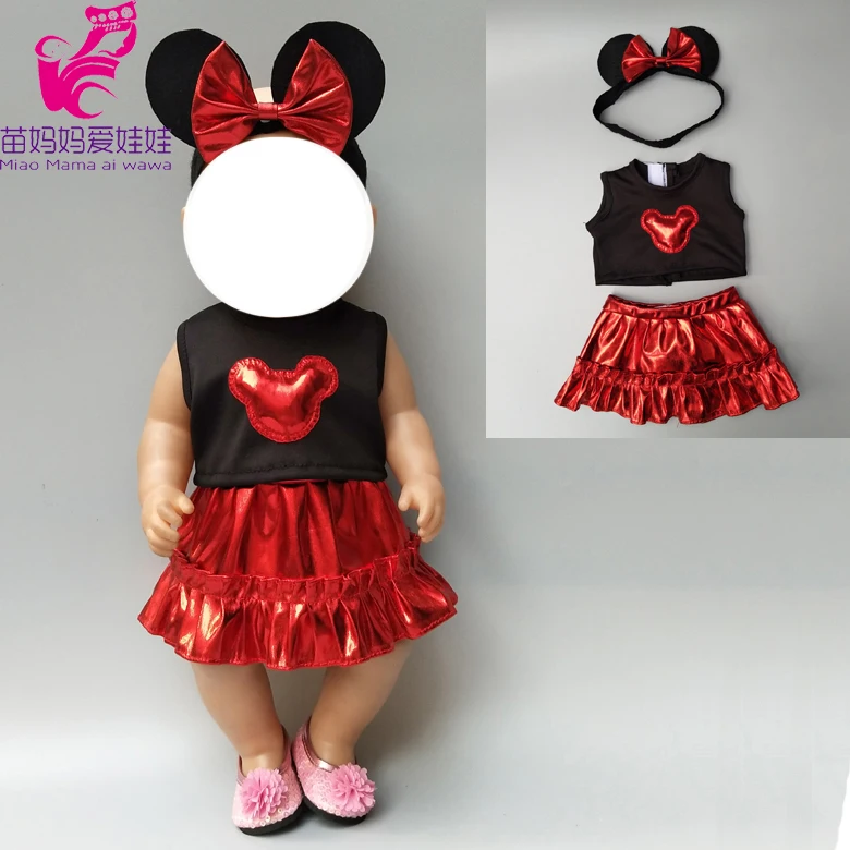 

Doll clothes for 43cm born baby doll mickey dress headband suit for 18 inch girl doll clothes set cartoon dress