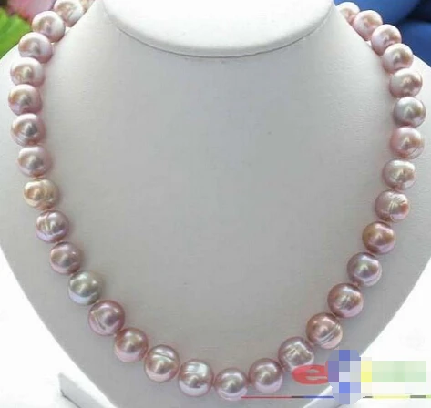 

FREE SHIPPING17" 12MM lavender ROUND FRESHWATER PEARL NECKLACE p1801