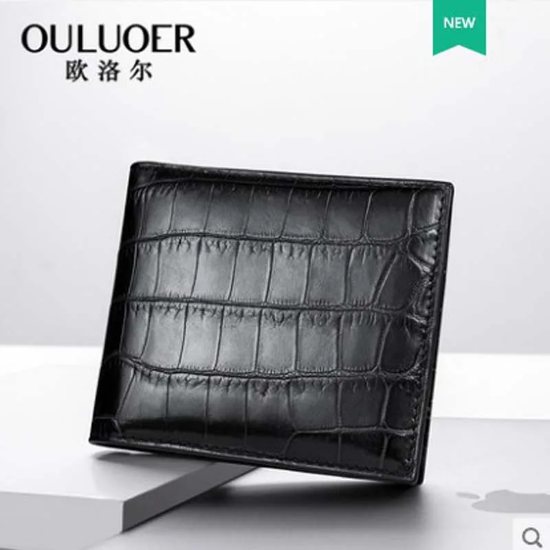 

ouluoer Imported Nile crocodile men's short wallet, light luxury, business fashion, two-fold style wallet man