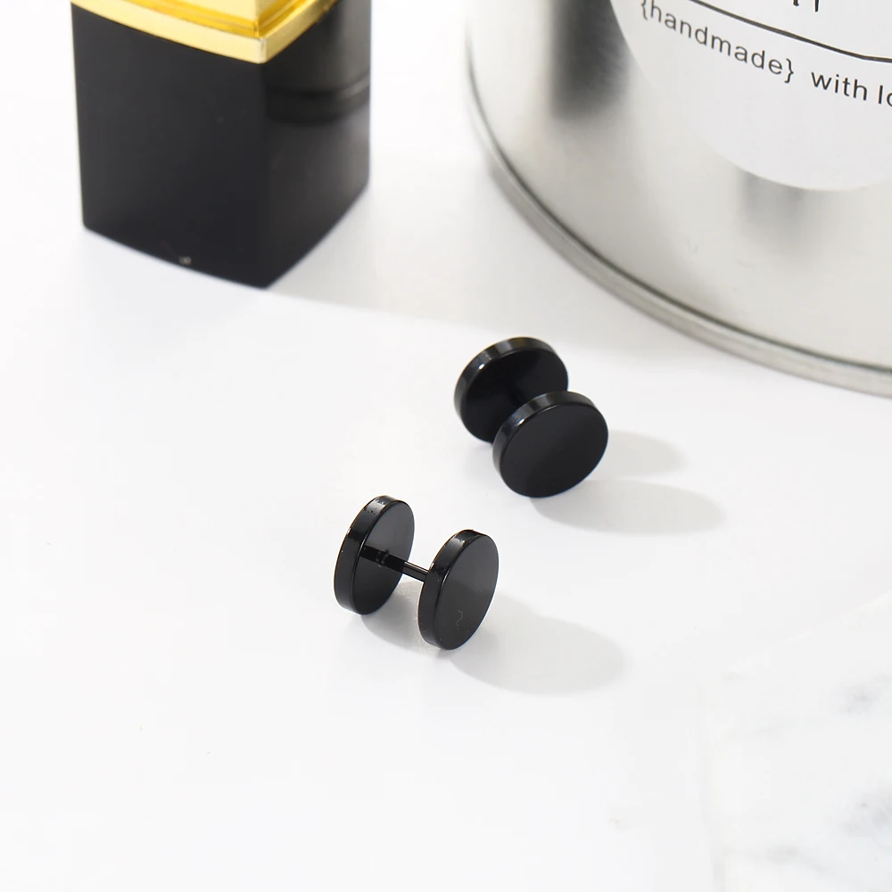 Double Sided Round Stud Earrings For Women Men 2018 Punk Stainless Steel Earrings Gothic Barbell Black Earrings Female Male