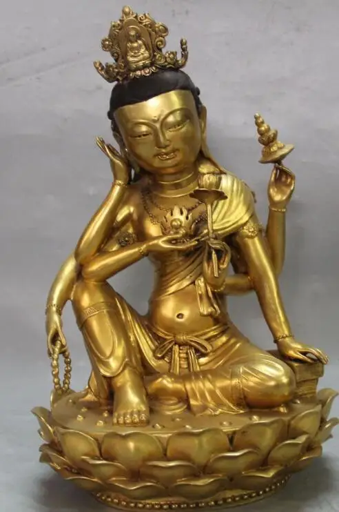 

S5159 24"Tibet Pure Bronze Shakyamuni Sakyamuni Amitabha Buddha Full Set Lotus Statue