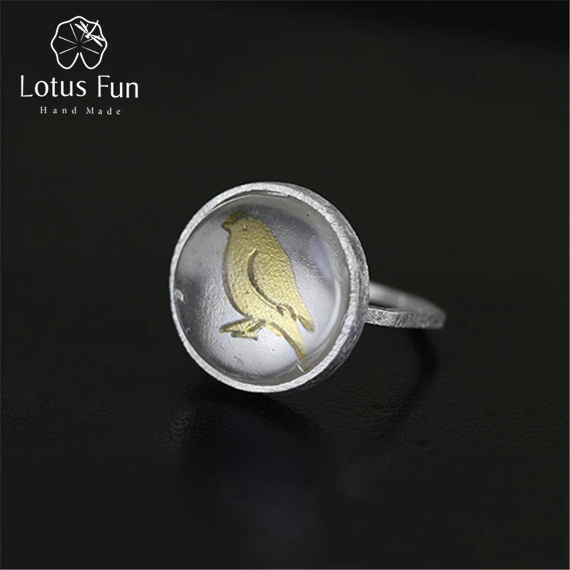 

Lotus Fun Real 925 Sterling Silver Natural Crystal Handmade Creative Designer Fine Jewelry Bird Octagon Female Rings Bijoux