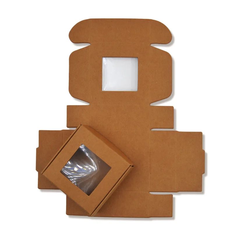 20Pcs/Lot Small Kraft Paper Packaging Box With Window Cardboard ...