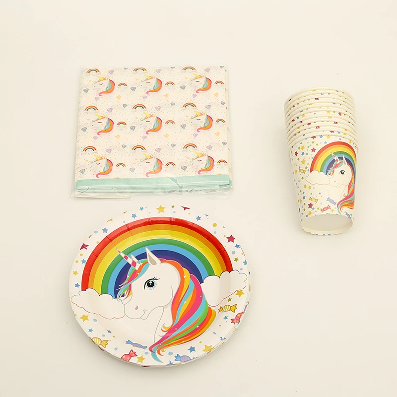 

44pcs for 12 Kids Favors Paper Cup Plates Napkins set Baby Shower Decoration beautiful Unicorn Kids Birthday Party Supplies