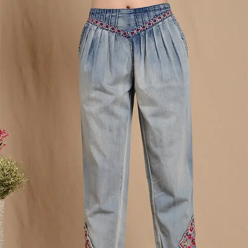 Bohochic оригинальный урожай этническая вышивка женский свободного покроя брюки