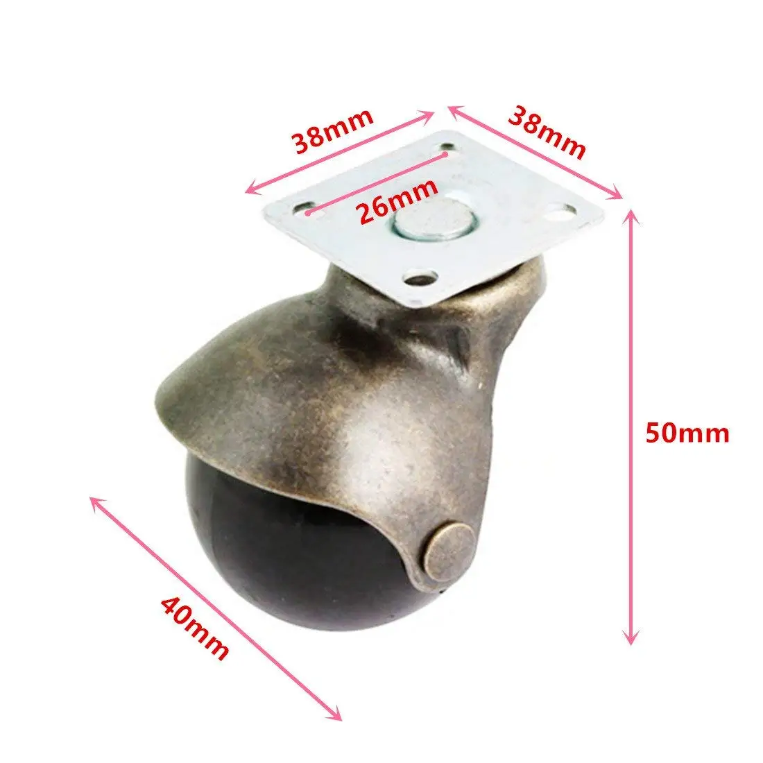 4 Pack Swivel Top Plate Hooded Ball Caster Wheels Antique Bronze 1.5-inch No Brake Furniture Chair Spherical Caster