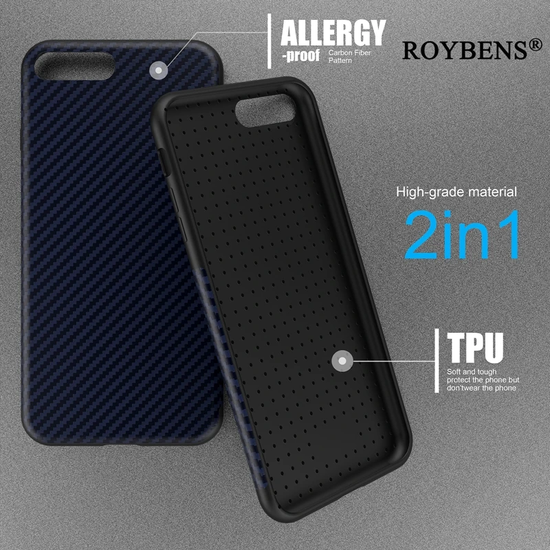 

For iPhone 8 Plus Case Roybens Synthetic Fiber Carbon Cell Phone Case For iPhone 7 8 Plus Soft TPU Rubber Skin Durable Cover