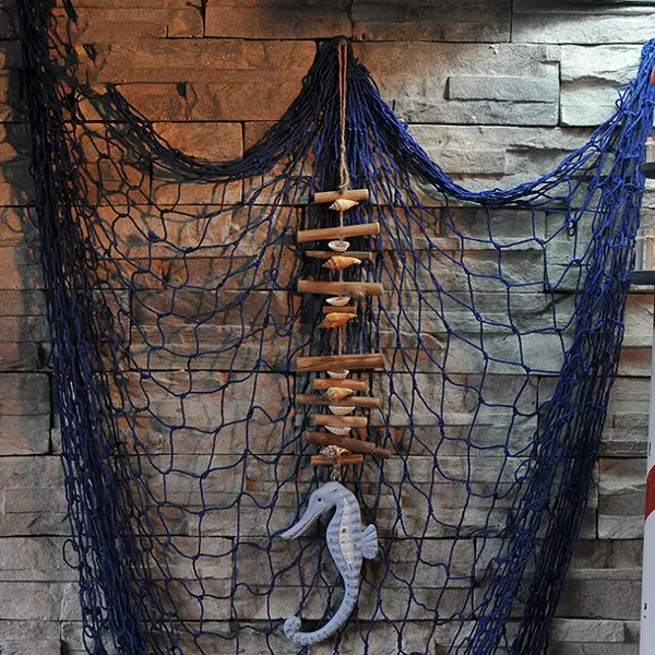 Деревянная Морская звезда, подвесная Рыбная нить, морской конек, морская звезда, подвесная домашняя подвесная подвеска в средиземноморском стиле, декоративная подвесная витрина на стену - Цвет: seahorse blue