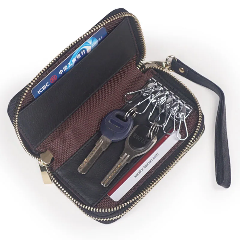 Мужская сумка из натуральной кожи, кошелек для монет, двойная молния, кошельки для ключей, Модные Женские ключницы, ключницы для карт, ключницы K6088