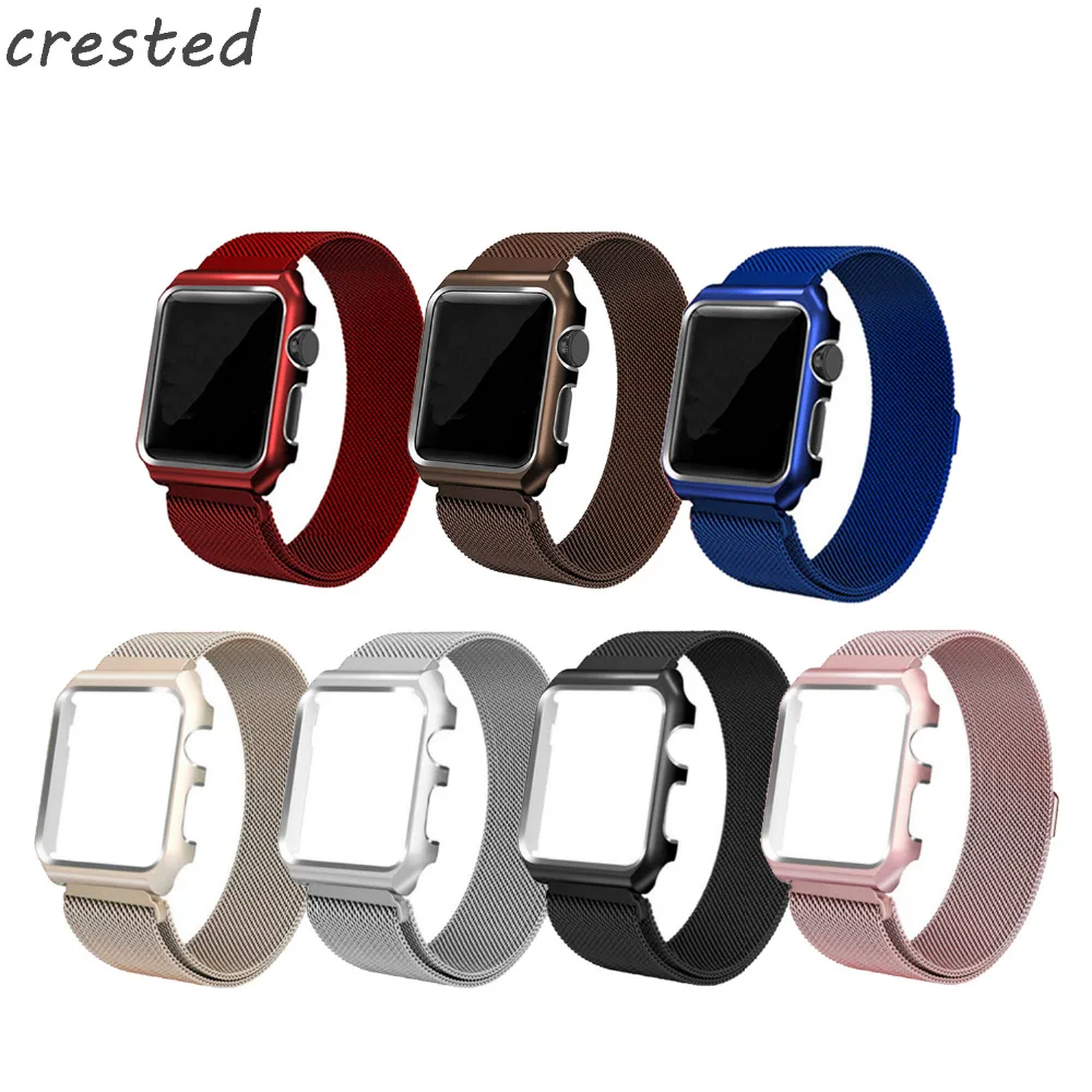 

CRESTED Milanese Loop strap for Apple Watch band 42mm 38mm Stainless Steel Link Bracelet wristband for iwatch 3/2/ 1 with case