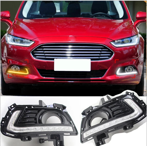 

Free Shipping!DRL Styling for Ford Mondeo Fusion 2013-2016 LED Daytime Running Light Turn Signal function With Fog Lamp Hole