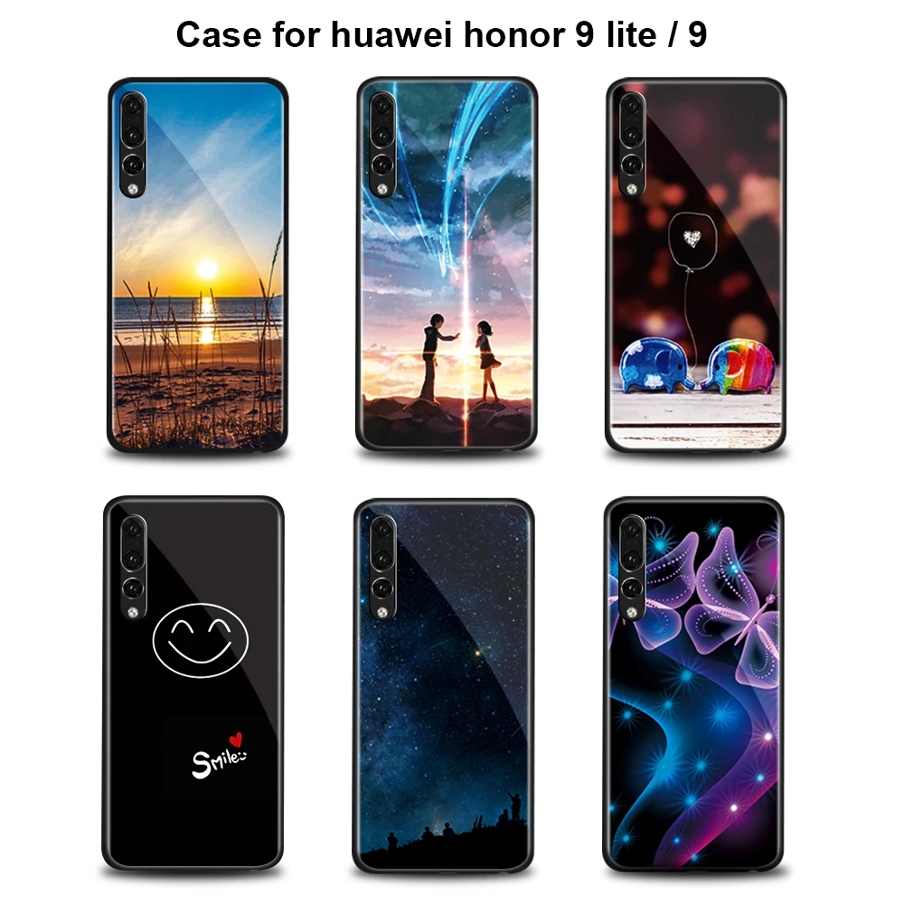 

Luxury Shell Soft Edge Tempered Glass Cases For Huawei honor 9 Lite Cover Coque Case honor9 9lite life light bumper covers copue