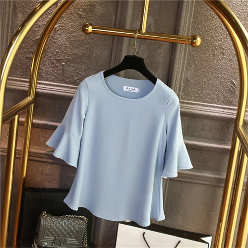Light blue Летние ожирения Шифоновая блузка размера плюс 6XL 5XL Для женщин рукав «фонарик» красивые собственн-cultivati рубашка блузка парадное, тонкое - Цвет: Light blue