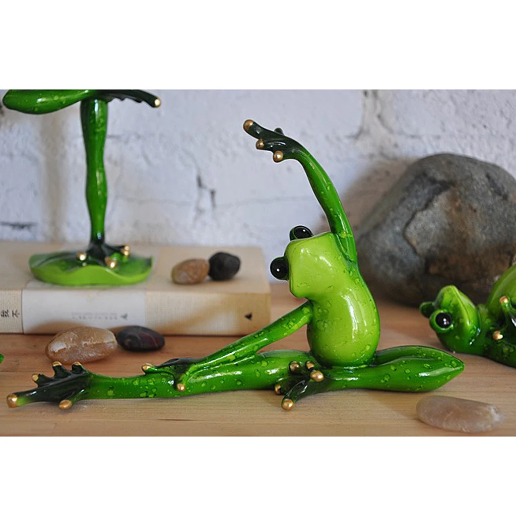 2pcs Hand Crafted Resin 3D Yoga Frog Figurines Statues Car Dashboard Office Desk Shelf Display, Garden Plant Bonsai Decor