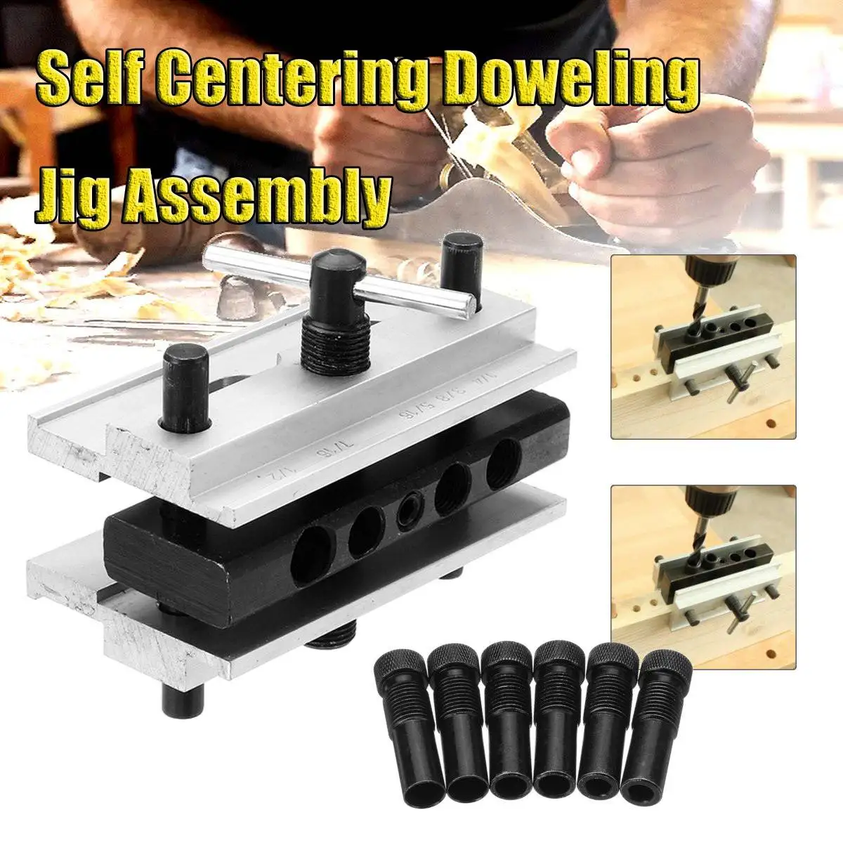 

Woodworking Self-Centering Doweling Jig Kit Drill Guide Set With 1/4'' 5/16'' 3/8'' Drill Bushings Hole Jig Puncher Tools