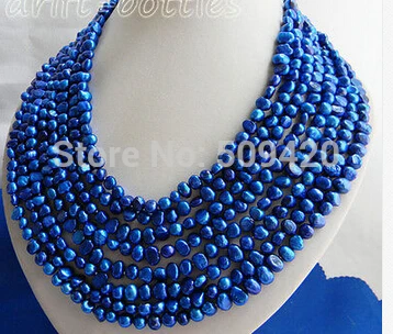 

FREE SHIPPING>>@> HOT >8strands 6mm Blue Baroque Freshwater Pearl Necklace