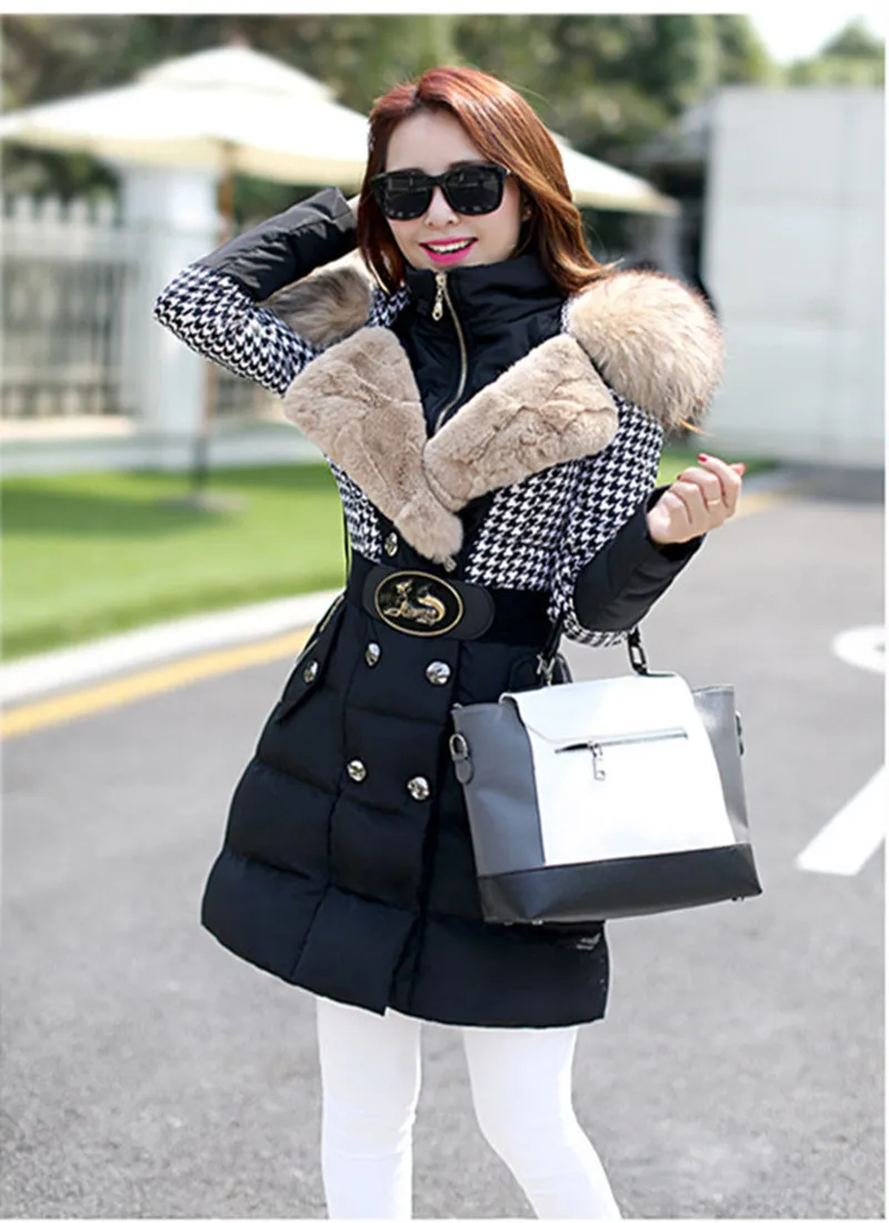 

2019 Hot Sale 100% Real Racoon Fur Collar Hooded Parkas With Real Rabbit Fur and Plaid Spliced For Women Winter Jackets ZY004
