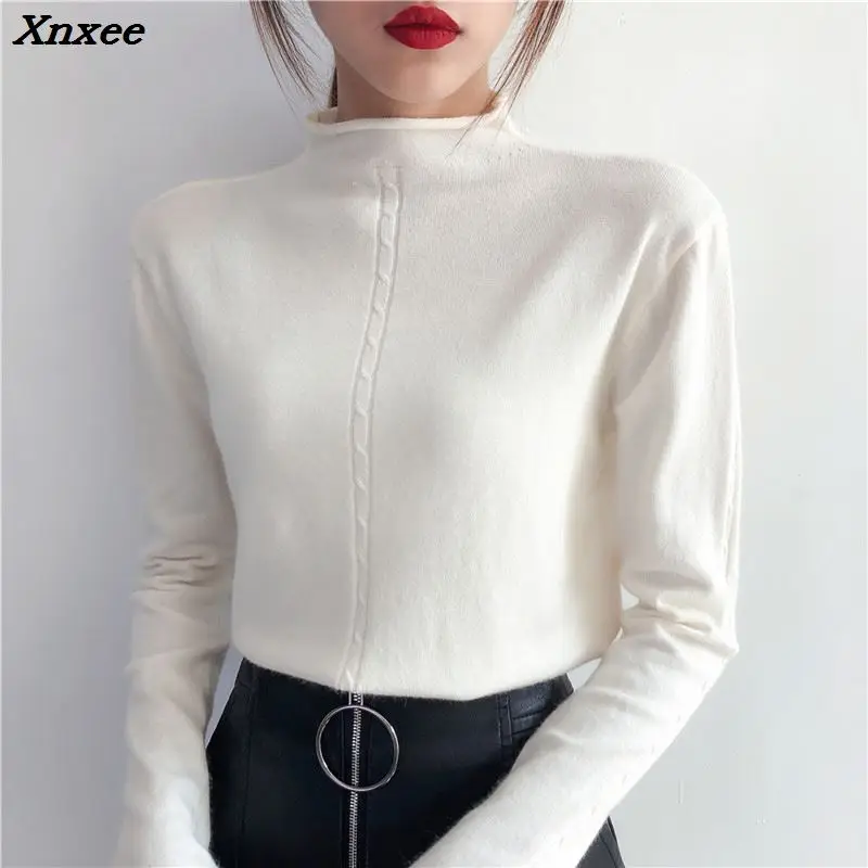 2018 New winter half downneck female take the loose lipped twist shirt long sleeved sweater retro fitting Xnxee