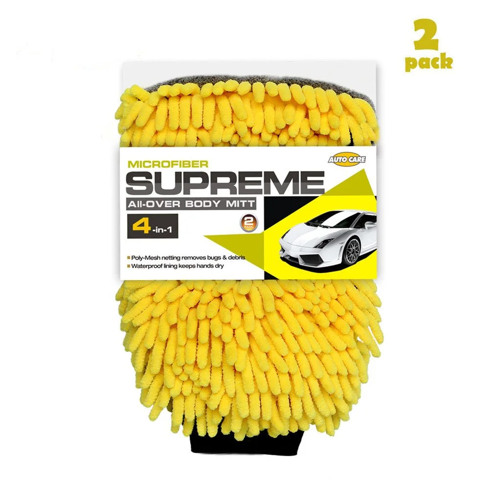 2PCS Waterproof Car Wash Microfiber Chenille Glove 4 In 1 Multifunction Thick Car Cleaning Mitt Car